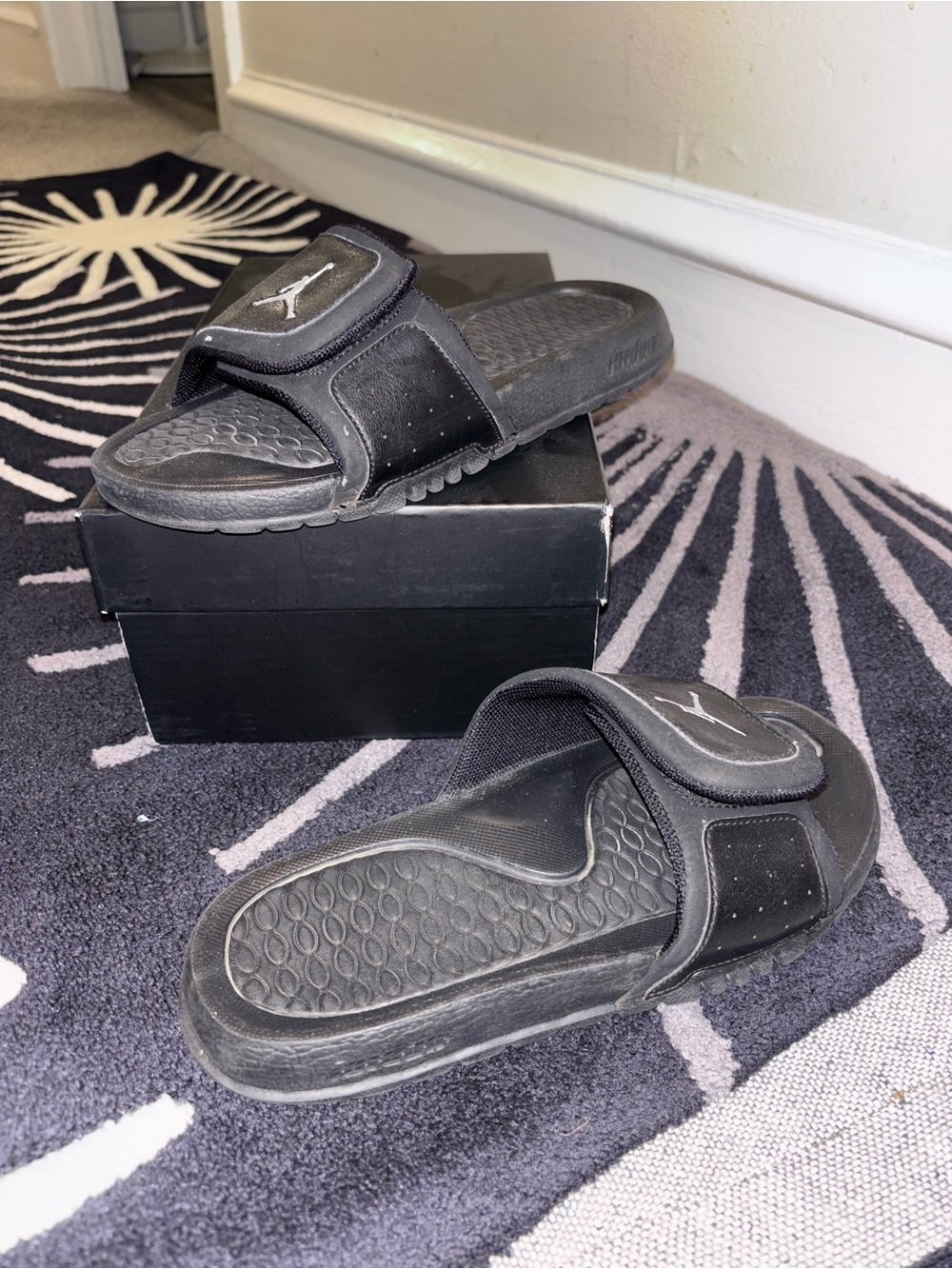 Jordan Black Slide Sandals with White Jumpman, 6Y